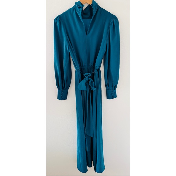 NWOT Alexia Admor Isaliah Blouson High Neck Maxi Midi Teal Blue Dress - Picture 3 of 8